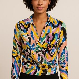 NWT New York & Company Colorful Abstract Blouse Size Small